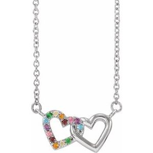 The Brittany Necklace -14K White Gold Natural Multi-Gemstone Rainbow 18" Necklace