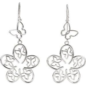 The Mica Earrings - 14K White Gold Butterfly & Flower Earrings