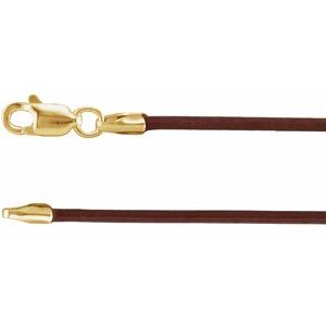 The Chris Necklace – 14K Yellow Gold 1.5 mm Brown Leather 18" Cord
