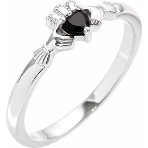 The Miranda Ring - 14K White Gold Natural Black Onyx Claddagh Ring