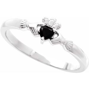 The Miranda Ring - 14K White Gold Natural Black Onyx Claddagh Ring