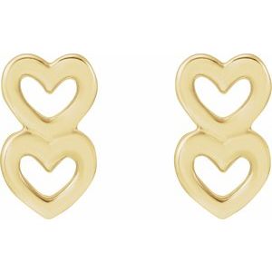 The Diane Earrings - 14K Yellow Gold Two Heart Earrings