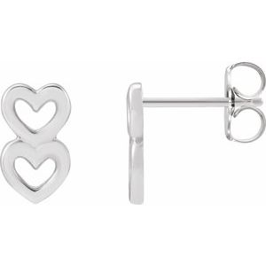 The Diane Earrings - 14K White Gold Two Heart Earrings