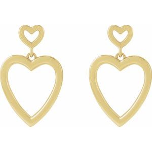 The Erin Earrings – 14K Yellow Gold Dangle Heart Earrings