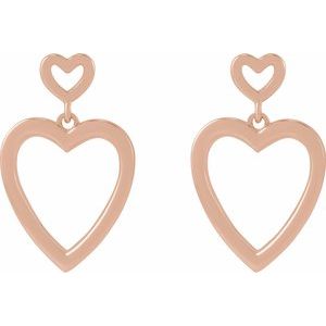 The Erin Earrings – 14K Rose Gold Dangle Heart Earrings