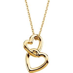 The Nanette Necklace - 14K Yellow Gold Double Heart 18" Necklace