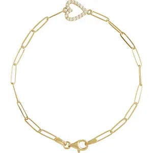 The Darla Bracelet – 14K Yellow Gold 1/8 CTW Natural Diamond Heart 7" Bracelet