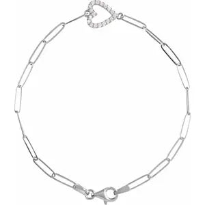The Darla Bracelet – Sterling Silver 1/8 CTW Natural Diamond Heart 7" Bracelet