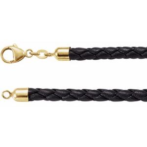 The Avery Cord - Black 5 mm Braided Leather 20" Cord with 14K Yellow Lobster Clasp