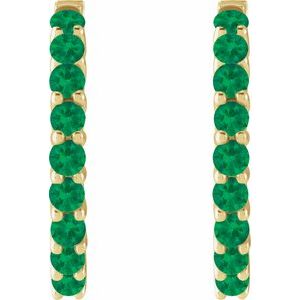 The Madeline Earrings – 14K Yellow Gold Natural Emerald Cabochon 20 mm Huggie Hoop Earrings