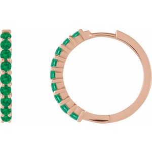 The Madeline Earrings – 14K Rose Gold Natural Emerald Cabochon 20 mm Huggie Hoop Earrings