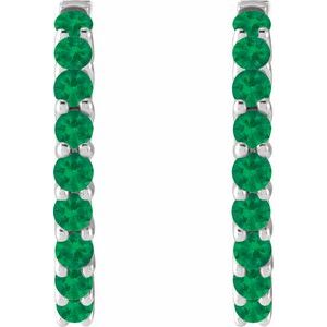 The Madeline Earrings – 14K White Gold Natural Emerald 20 mm Huggie Hoop Earrings
