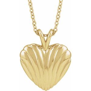 The Melissa Necklace – 14K Yellow Gold Ribbed Heart 16-18" Necklace