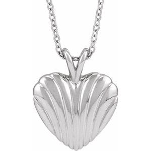 The Melissa Necklace – 14K White Gold Ribbed Heart 16-18" Necklace