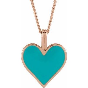 The Danielle Necklace – 14K Rose Gold Light Turquoise Enamel Heart 18" Necklace