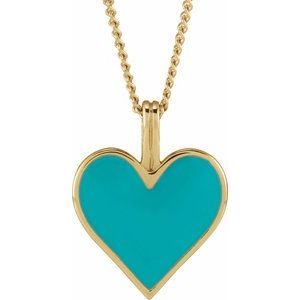 The Danielle Necklace – 14K Yellow Gold Light Turquoise Enamel Heart 18" Necklace