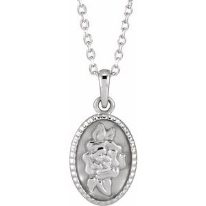 The Isobel Necklace – 14K White Gold Floral Coin 16-18" Necklace