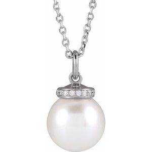 The Brianna Necklace – 14K White Gold Cultured White Akoya Pearl & .04 CTW Natural Diamond 16-18" Necklace