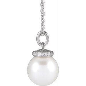 The Brianna Necklace – 14K White Gold Cultured White Akoya Pearl & .04 CTW Natural Diamond 16-18" Necklace