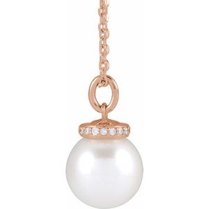 The Brianna Necklace – 14K Rose Gold Cultured White Akoya Pearl & .04 CTW Natural Diamond 16-18" Necklace