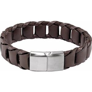 The Hayley Bracelet - Stainless Steel 17 mm Brown Leather 8" Bracelet
