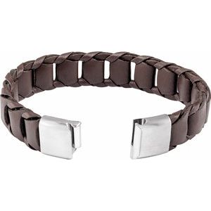 The Hayley Bracelet - Stainless Steel 17 mm Brown Leather 9" Bracelet