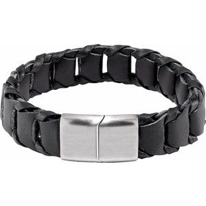 The Hayley Bracelet - Stainless Steel 17 mm Black Leather 8" Bracelet
