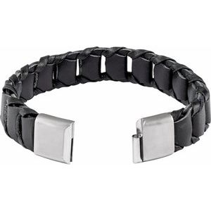 The Hayley Bracelet - Stainless Steel 17 mm Black Leather 8 1/2" Bracelet