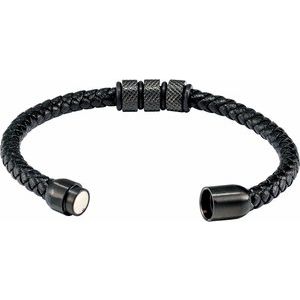 The Allie Bracelet - Black PVD Stainless Steel 6 mm Braided Leather 8" Bracelet