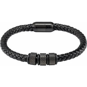 The Allie Bracelet - Black PVD Stainless Steel 6 mm Braided Leather 8" Bracelet