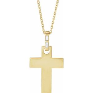 The Amber Necklace – 14K Yellow Gold .03 CTW Natural Diamond Cross 16-18" Necklace Mounting