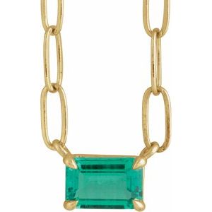 The Audrey Necklace – 14K Yellow Gold 6x4 mm Natural Emerald Solitaire 18" Necklace