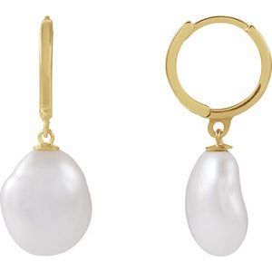 The Sarah Earrings - 14K Yellow Gold Cultured White Freshwater Keshi Pearl Hoop Earrings