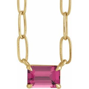 The Audrey Necklace – 14K Yellow Gold 6x4 mm Natural Pink Tourmaline Solitaire 18" Necklace