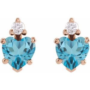 The Mona Earrings - 14K Rose Gold Natural London Blue Topaz & .06 Natural Diamond Stud Earrings