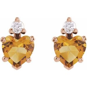 The Mona Earrings - 14K Rose Gold Natural Citrine & .06 Natural Diamond Stud Earrings