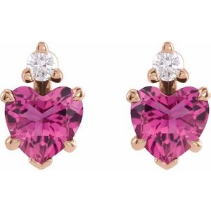 The Mona Earrings - 14K Rose Gold Natural Pink Tourmaline & .06 Natural Diamond Stud Earrings