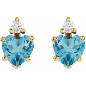 The Mona Earrings - 14K Yellow Gold Natural London Blue Topaz & .06 Natural Diamond Stud Earrings