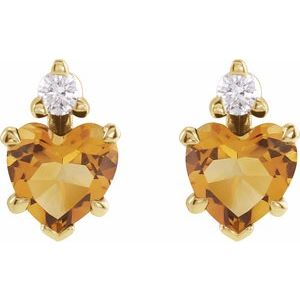 The Mona Earrings - 14K Yellow Gold Natural Citrine & .06 Natural Diamond Stud Earrings