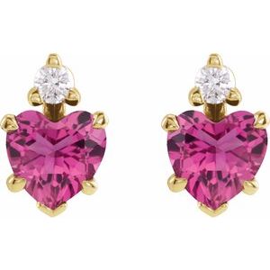 The Mona Earrings - 14K Yellow Gold Natural Pink Tourmaline & .06 Natural Diamond Stud Earrings