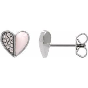 The Elyse Earrings - 14K White Gold 1/10 Natural Diamond & Pink Enamel Heart Earrings