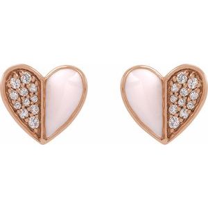 The Elyse Earrings - 14K Rose Gold 1/10 Natural Diamond & Pink Enamel Heart Earrings