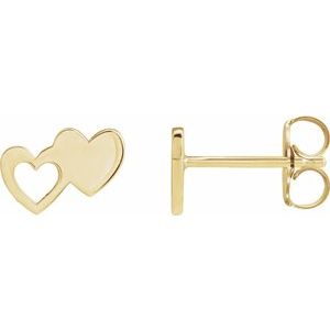 The Marnie Earrings - 14K Yellow Gold Double Heart Stud Earrings