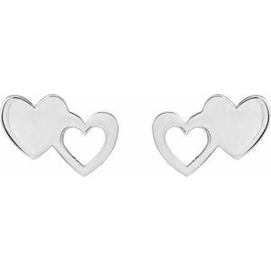 The Marnie Earrings - 14K White Gold Double Heart Stud Earrings