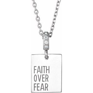 The Jan Necklace – 14K White Gold .02 CTW Natural Diamond Faith Over Fear 16-18" Necklace