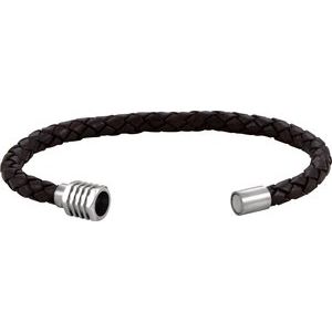 The Leslie Bracelet - Stainless Steel & 6 mm Black Braided Leather 8" Bracelet