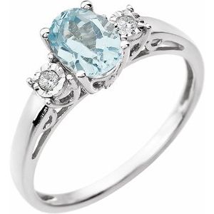 The Gloria Ring – 14K White Gold Natural Aquamarine & .04 CTW Natural Diamond Ring