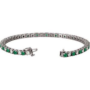 The Constantine Bracelet – 14K White Gold Natural Emerald & 2 CTW Natural Diamond Line 7"  Bracelet