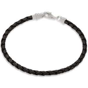 The Taylor Bracelet – Sterling Silver Black Leather Braided 7.5" Bracelet