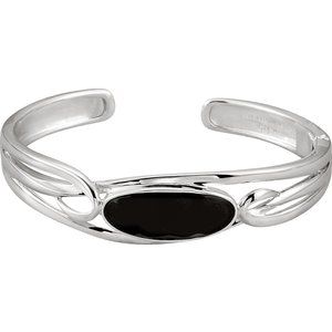 The Paulette Bracelet – Sterling Silver Natural Black Onyx Hinged Cuff 6 1/2" Bracelet